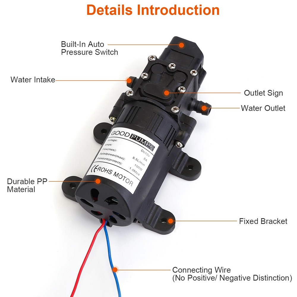 130PSI 12V Water Pump Self Priming Diaphragm High Pressure Automatic Switch