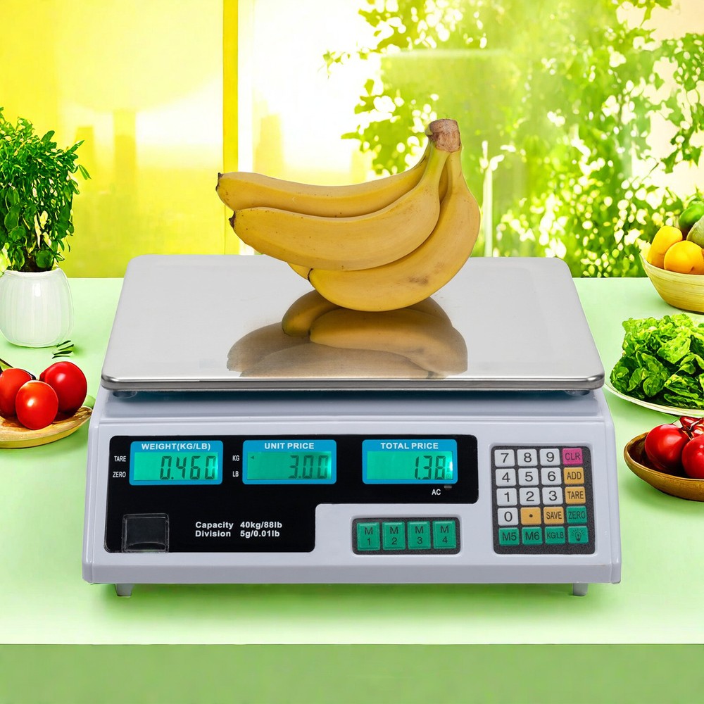 Digital Tabletop Scale - Commercial Postal, 40kg/88lbs Capacity, Switch & White