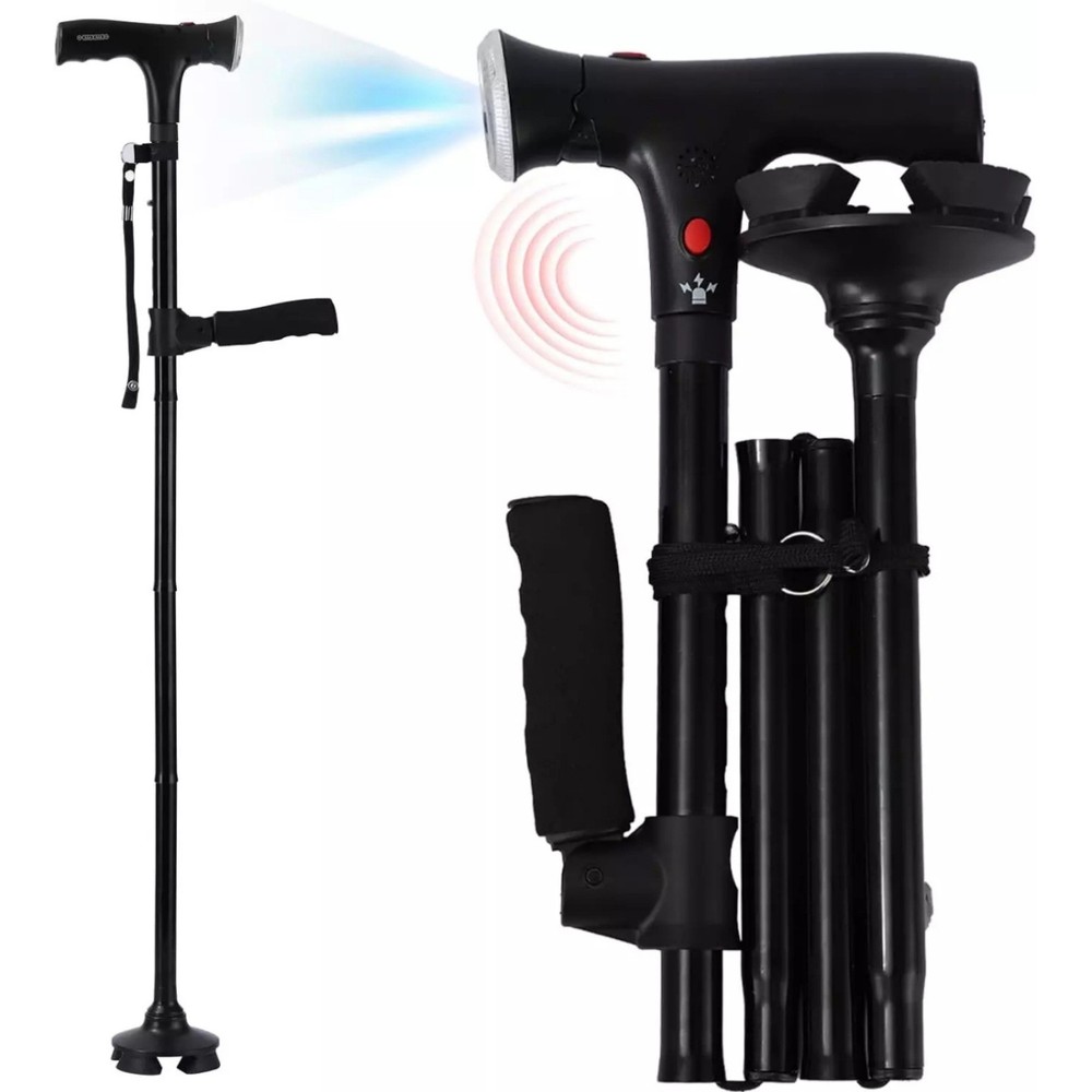 Portable Height-adjustable Walking Cane W/Side Handle Support 250lbs Capacity