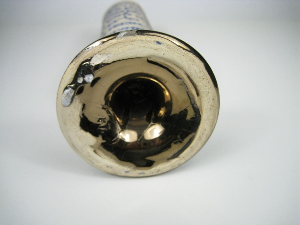 Handcrafted Ceramic Vase Scroll Design Hebrew Letter Brass Base