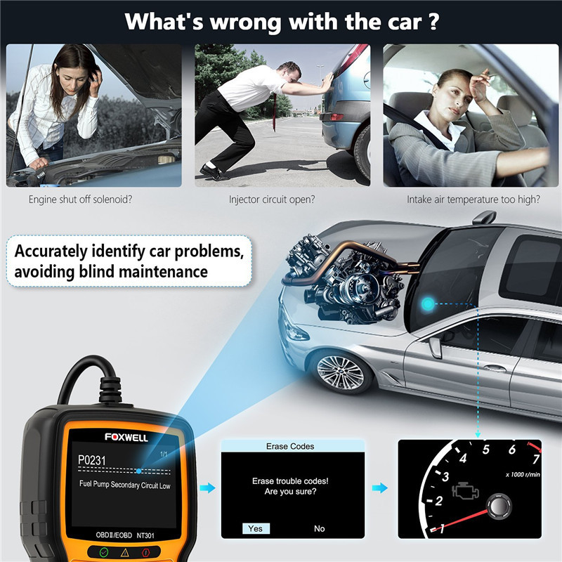 NT301 EOBD OBDII Car Check Engine Fault Code Reader Auto Diagnostic Scanner Tool