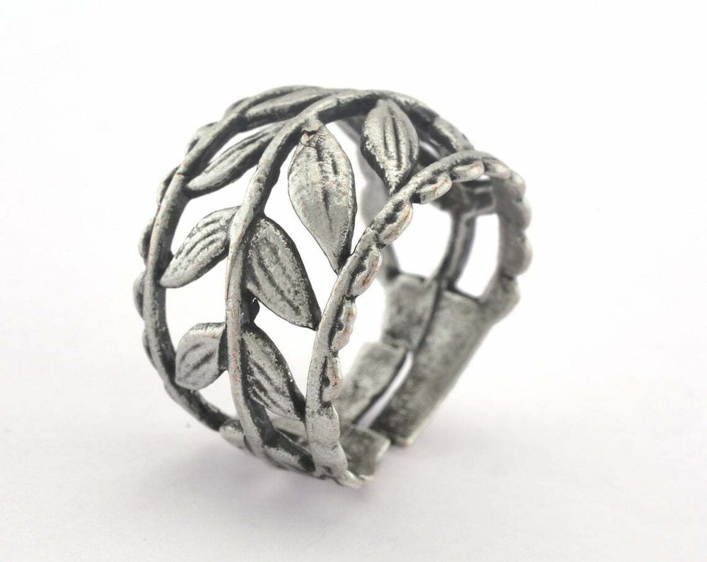 Leaf Adjustable Ring Antique Silver Plated brass 18mm 8US innsize Adjustab 3349