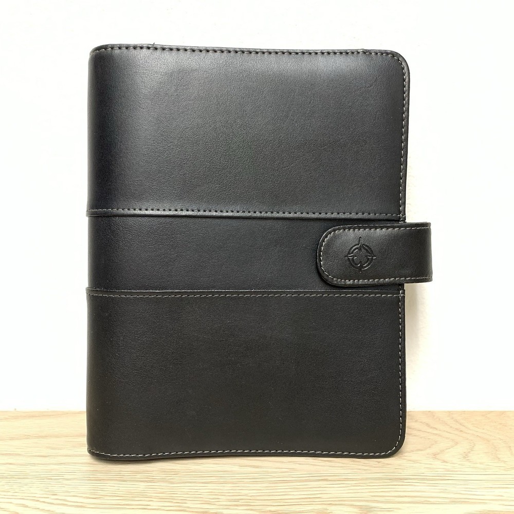 Franklin Covey Day Timer 7-Ring Planner Organizer Black Leather Magnetic Snap