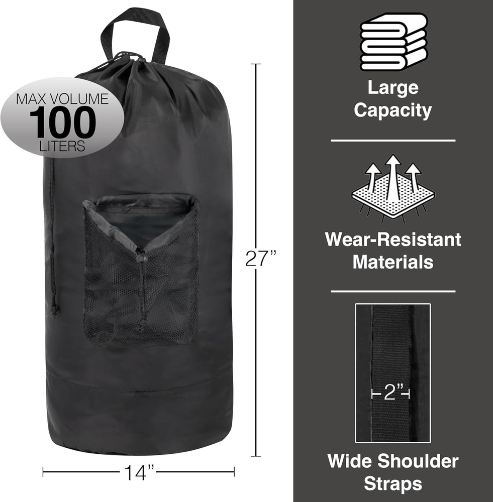 Laundry Bag Backpack with Shoulder Straps and Mesh Pocket Laundry Backpack Large