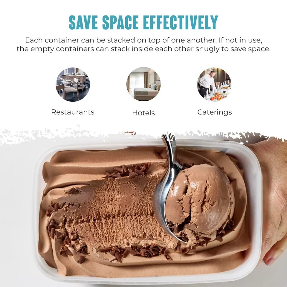 60 x 4 Litre Rectangular Ice Cream Tubs with Lids Kitchen Food Storage Container