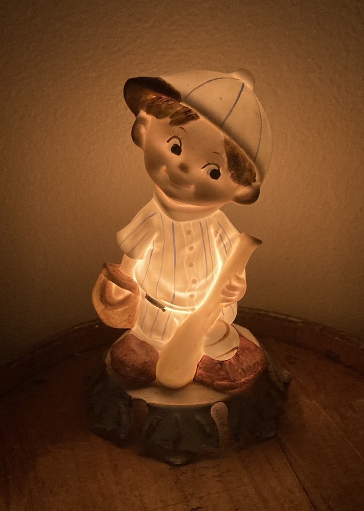Vtg MCM Baseball Boy Night Light Lamp Underwriter's Laboratories WORKING!
