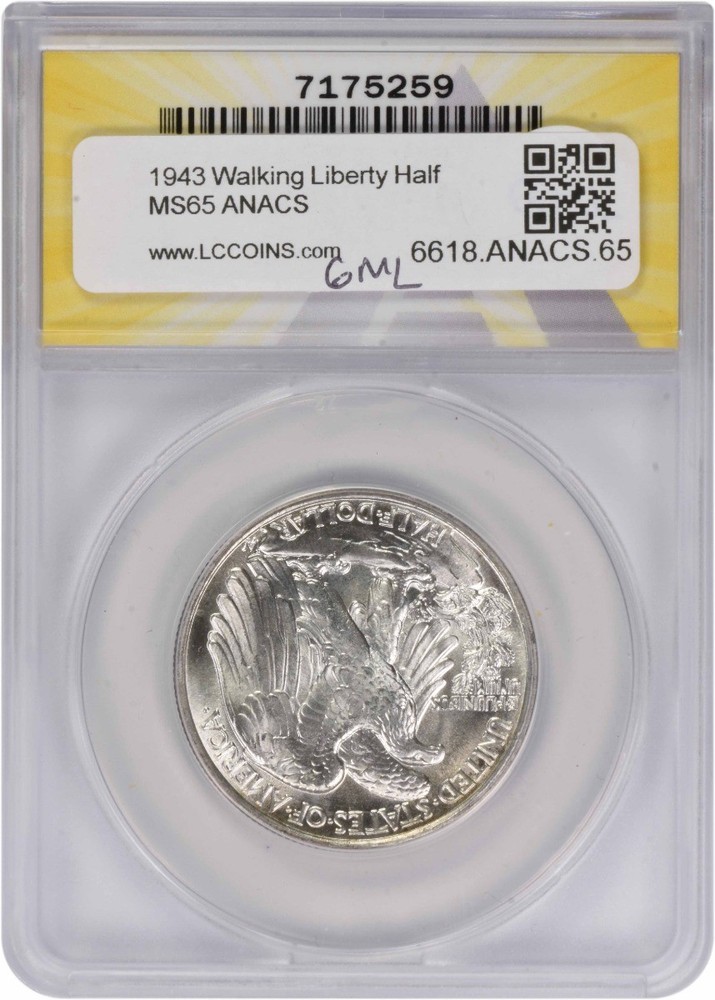 1943 Walking Liberty Silver Half Dollar MS65 ANACS