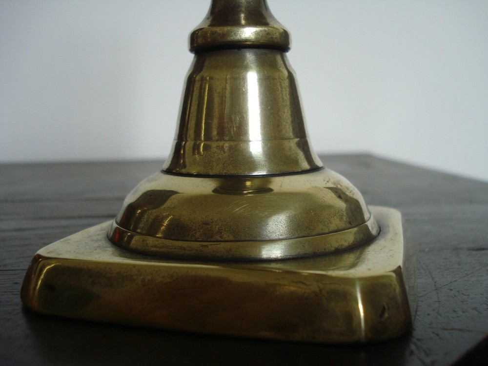 ANTIQUE 19TH C BRASS BALUSTER STEM CANDLESTICK 1