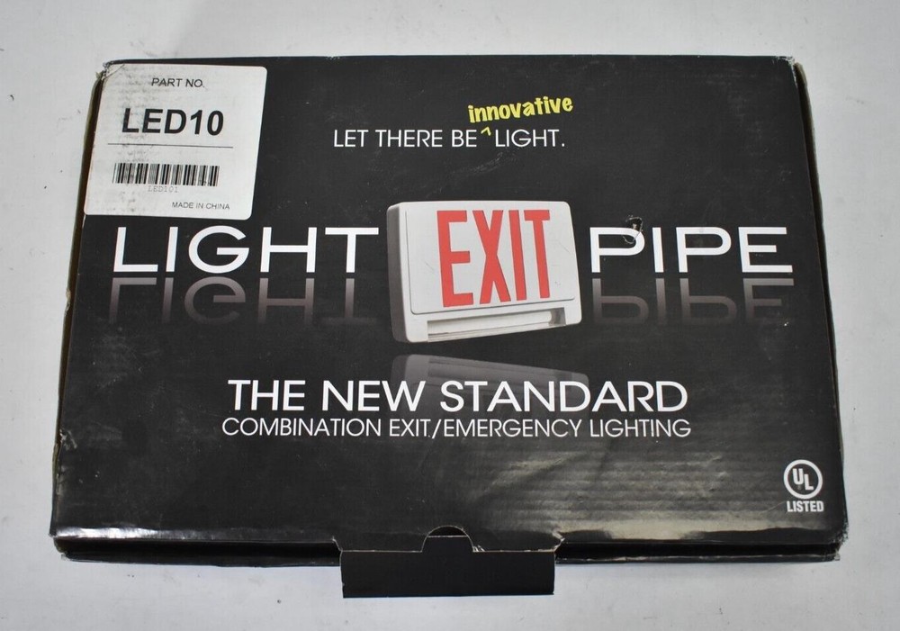 Light Pipe LED Exit Sign White Housing Red Remote Capable Universal Double Face