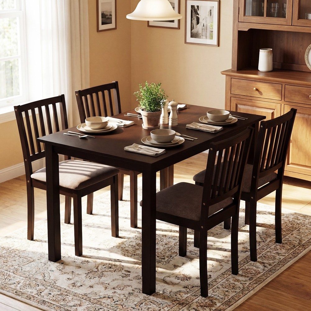 5-Piece Dining Table Set, Rectangular Kitchen Table with Upholstered Chairs