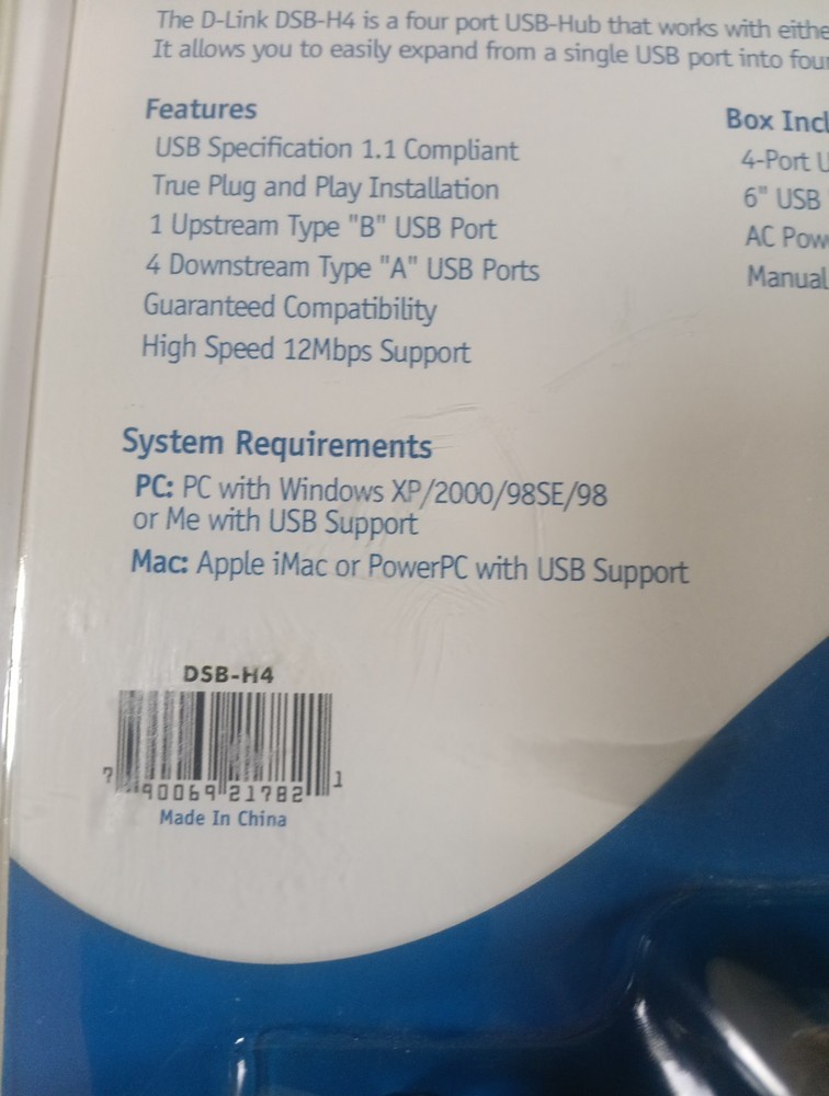 D-Link 4-Port USB 2.0 External Hub PC & Mac New Sealed