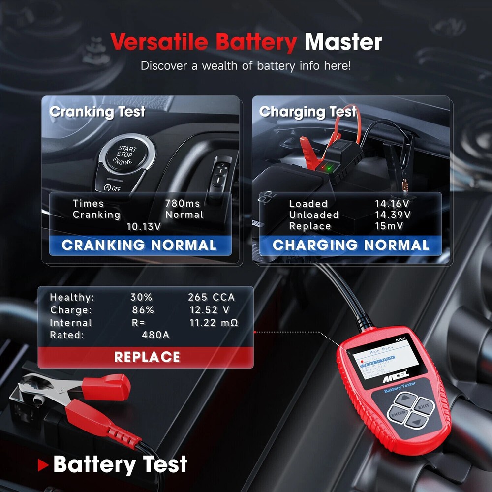 ANCEL BA101 100-2000 CCA Car Auto Load Battery Tester Tool Digital Analyzer 12V