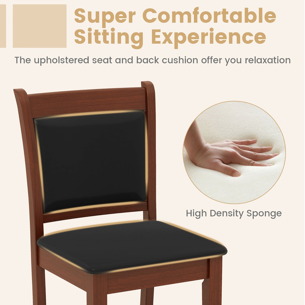 Upholstered Counter Stool Set of 2 w/ Solid Rubber Wood Frame Ergonomic Backrest