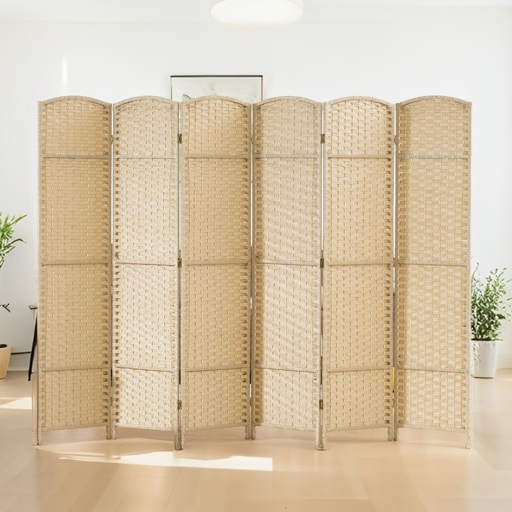 6 Panel Room Divider Freestanding Folding Privacy Screen, Beige