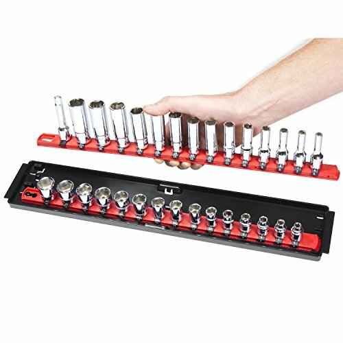 Ernest 8452 Socket Boss, 2 Rail Socket Tray, Red - 1/4" Drive