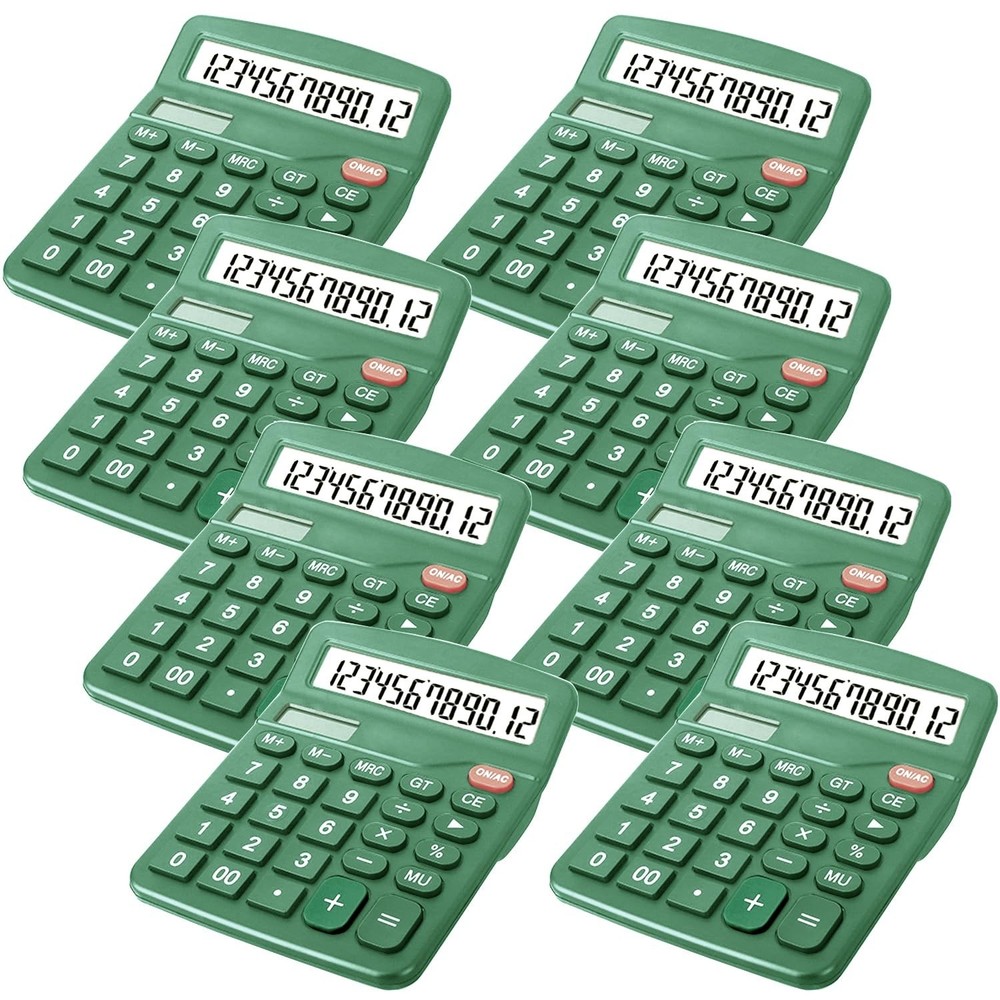 8 Pack Calculator Desktop, 12-Digit Solar Basic Calculators Dual Power Electr...