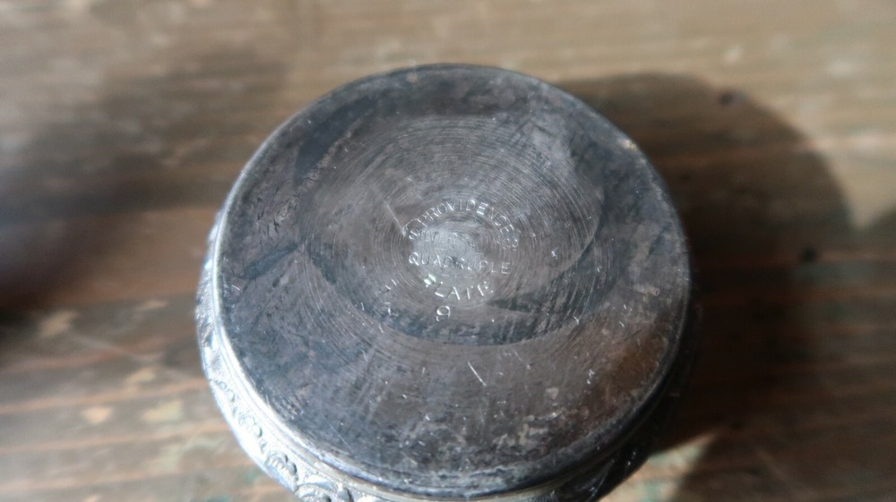 Antique Silverplate Providence SEWING BUTTON Needle Jar 2 7/8"