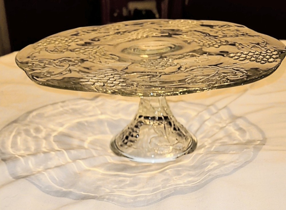 Decorative Fruit & Flowers Glass Cake Stand - Dining, Glassware, Serveware