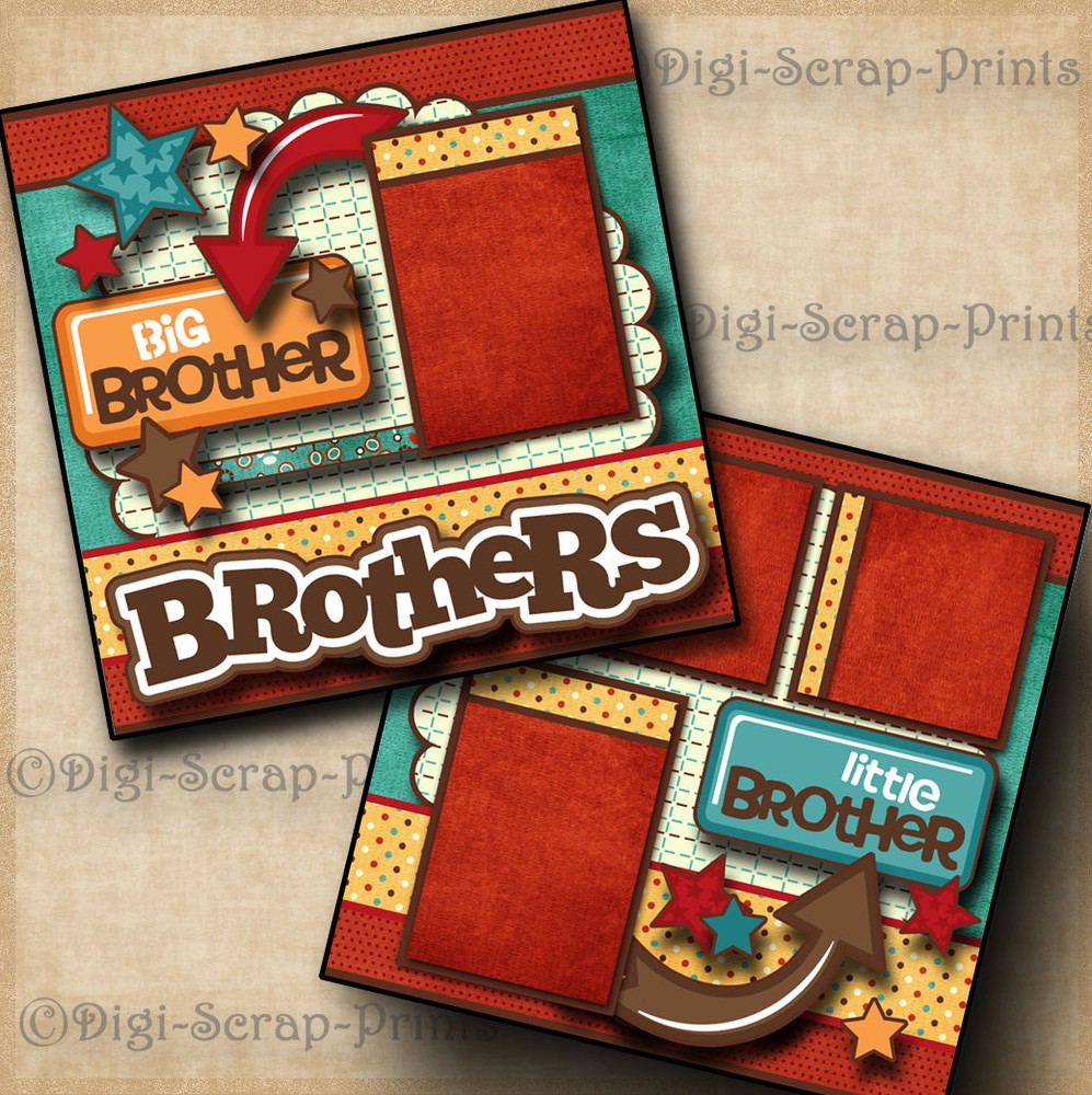 BROTHERS boy 2 premade scrapbook pages paper piecing layout DIGISCRAP #A0122