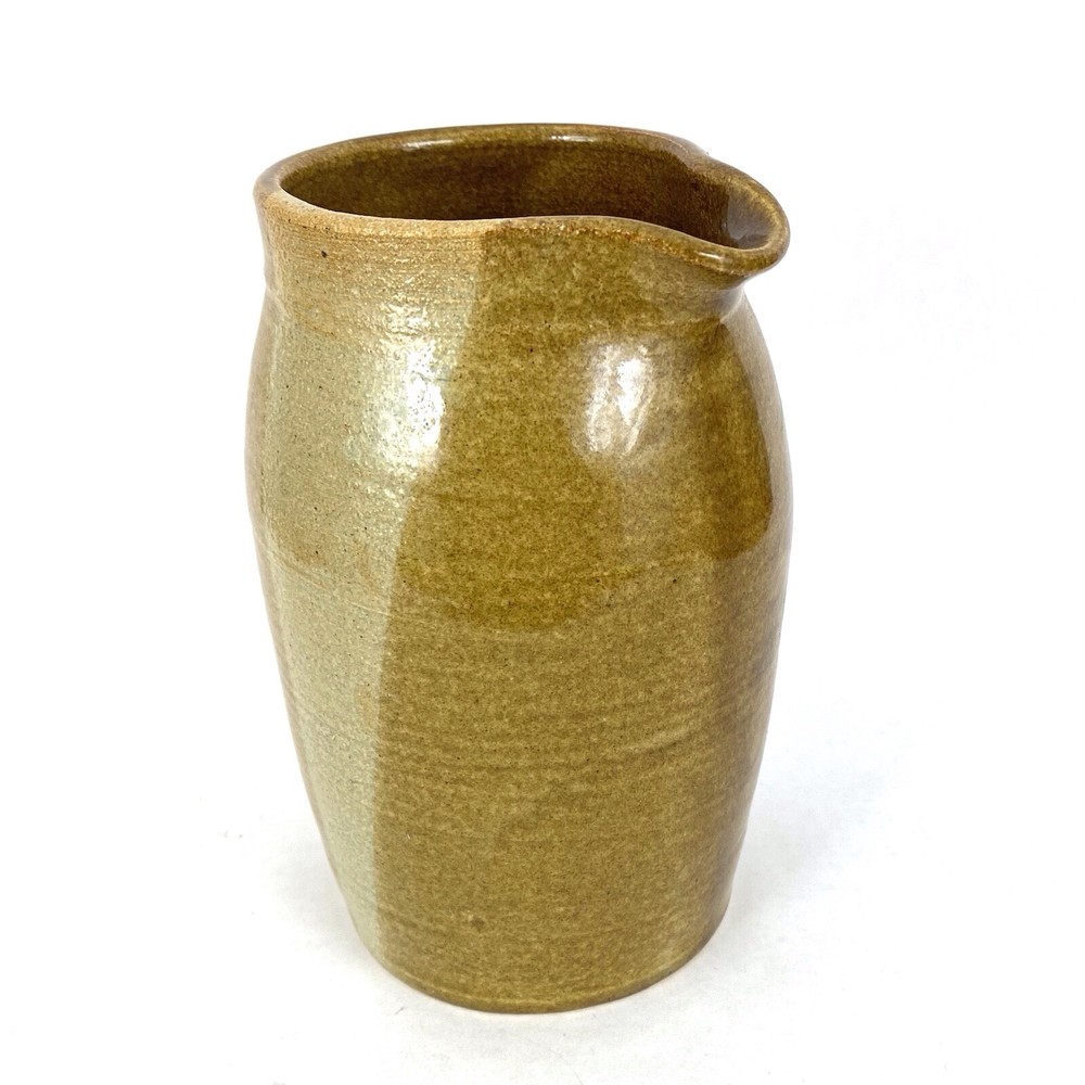 Glossy Beige/Brown  Ceramic Pitcher Signed