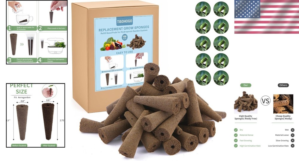 Seed Pod Replacement Sponges for Indoor Garden, 150 Pack