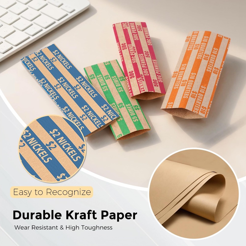 Coin Wrappers Assorted 500 Flat Stripped Roll for 500