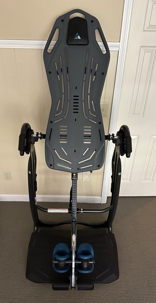 Teeter Height-Adjustable Foldable Inversion Table Gray Black Blue Fitness Back
