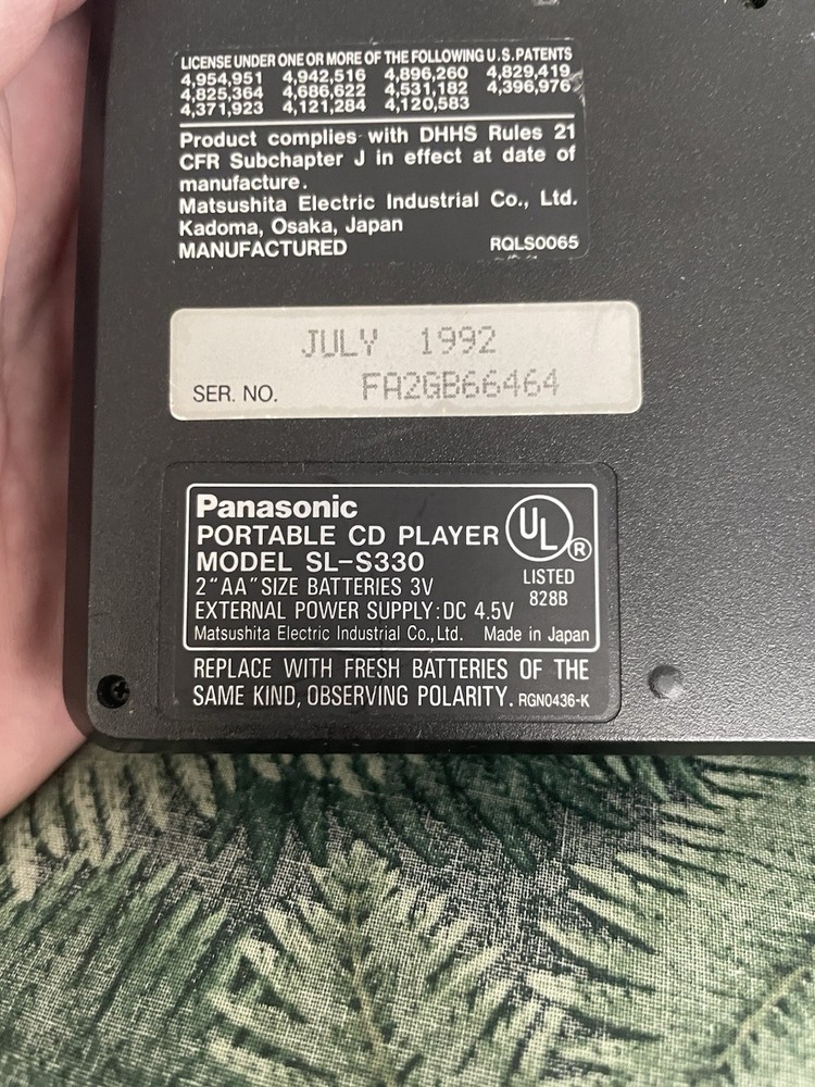 Panasonic SL-S330 Portable CD Player XBS MASH Black Tested