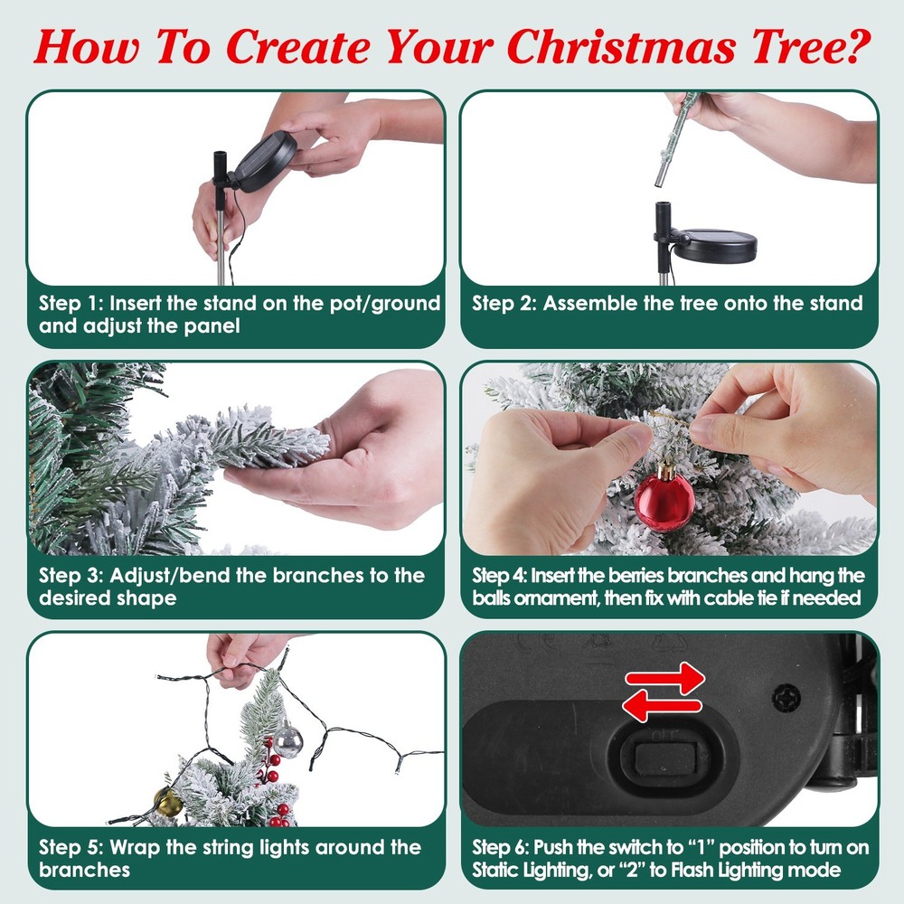 2Pack Lighted Artificial Christmas Tree with Solar String Lights Yard Decoration