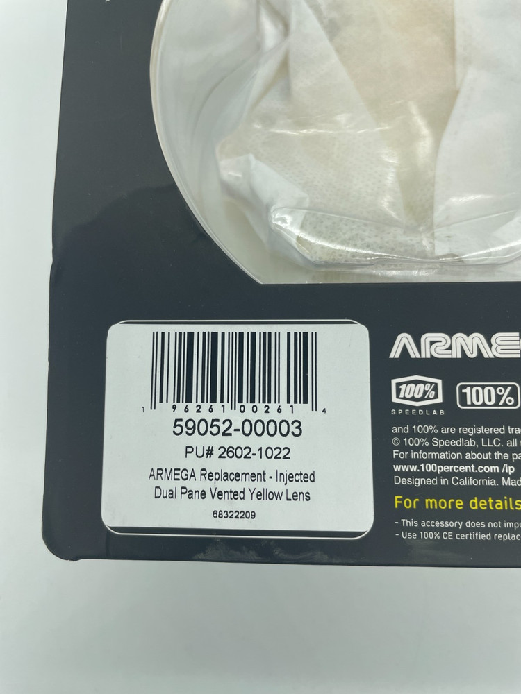 100% Armega Replacement Lens Dual Pane Vented Yellow