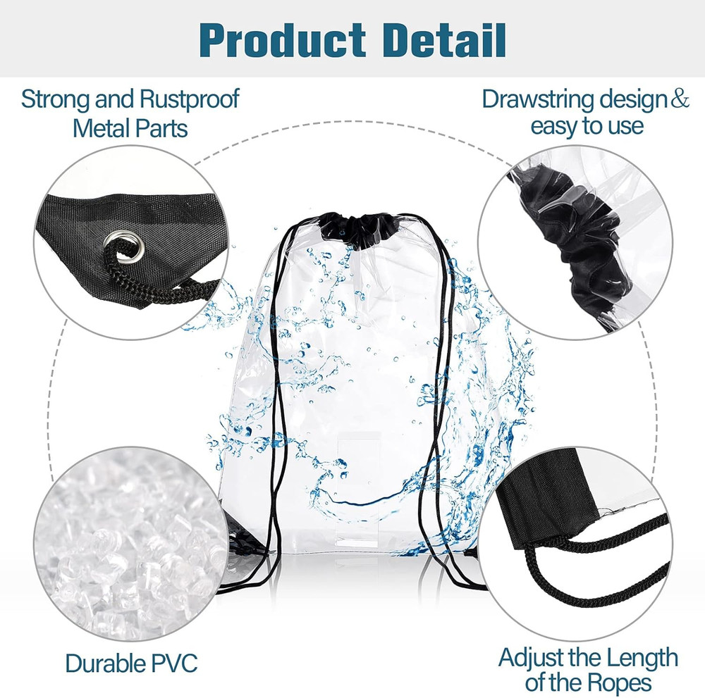 30 Pcs Clear Drawstring Bag Plastic Drawstring Backpack Clear Waterproof PVC Bac