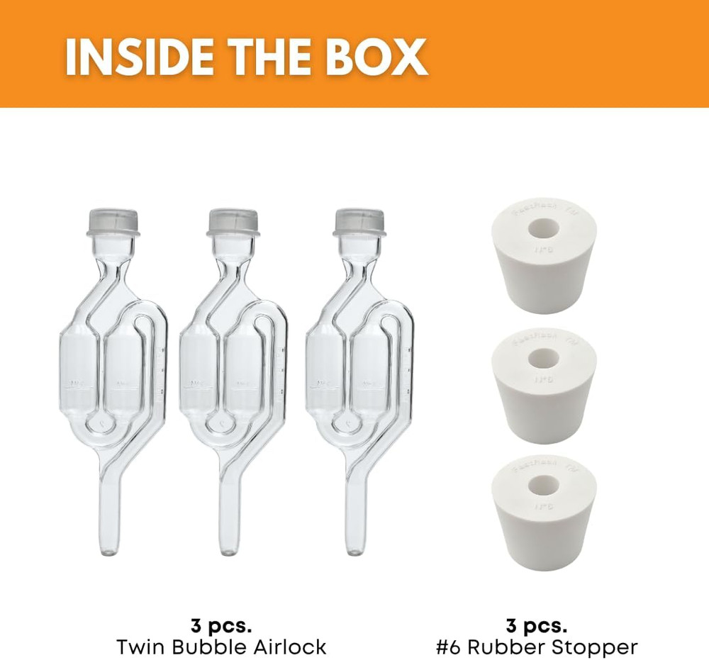 Airlocks for Fermenting (Set of 3) | Bubble Airlock for Wine Making and Beer Mak
