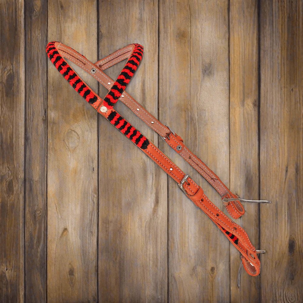 Charro Black Red Cabezada Chomiteada Headstall
