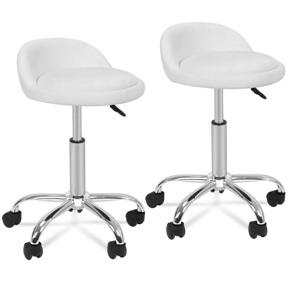 2 PCS Leather Salon Stool with Back Rest Saddle Rolling Hydraulic Spa Stools