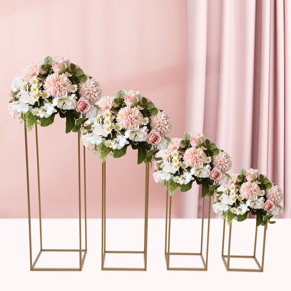 4PCS Gold Flower Stand Rectangular Rack Set For Wedding Table Centerpieces Decor