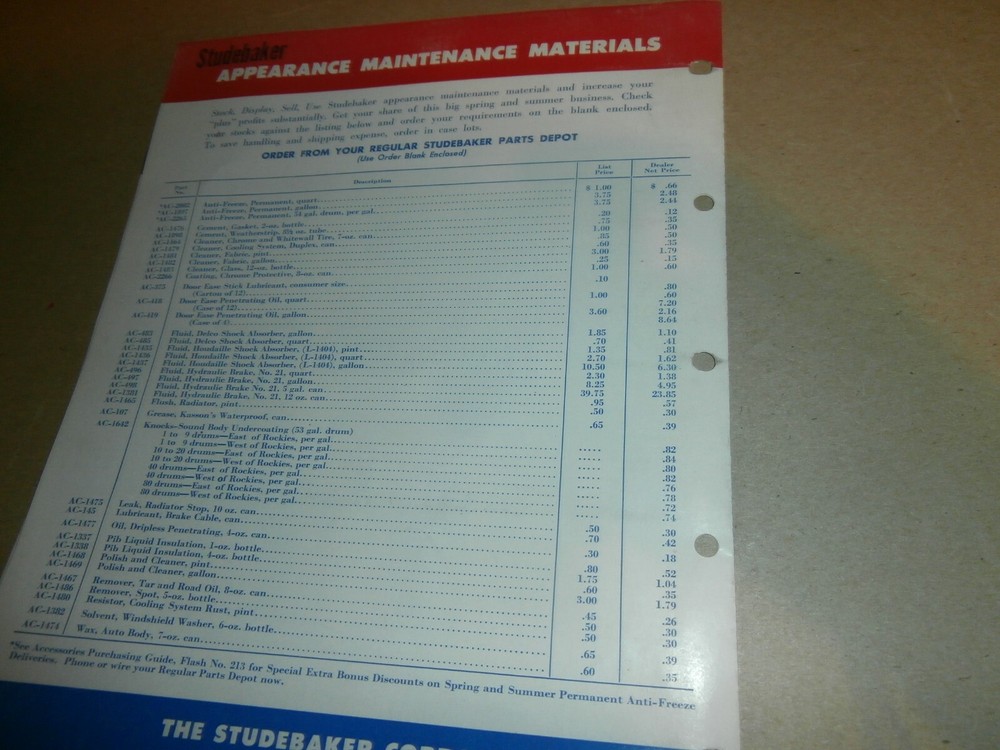 1952 Studebaker Dealer Pamphlet Brochure Order Form Spring Maintenance Materials