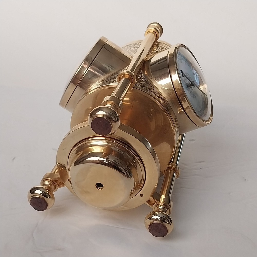 NAUTICAL 3-SIDED BRASS - CLOCK, BAROMETER, THERMOMETER & COMPASS WORKING