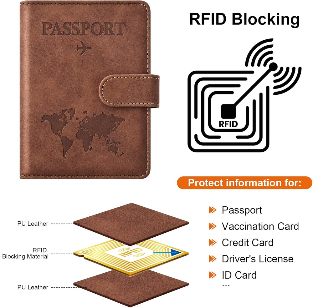 RFID Blocking Passport Holder Travel Wallet PU Leather Organizer