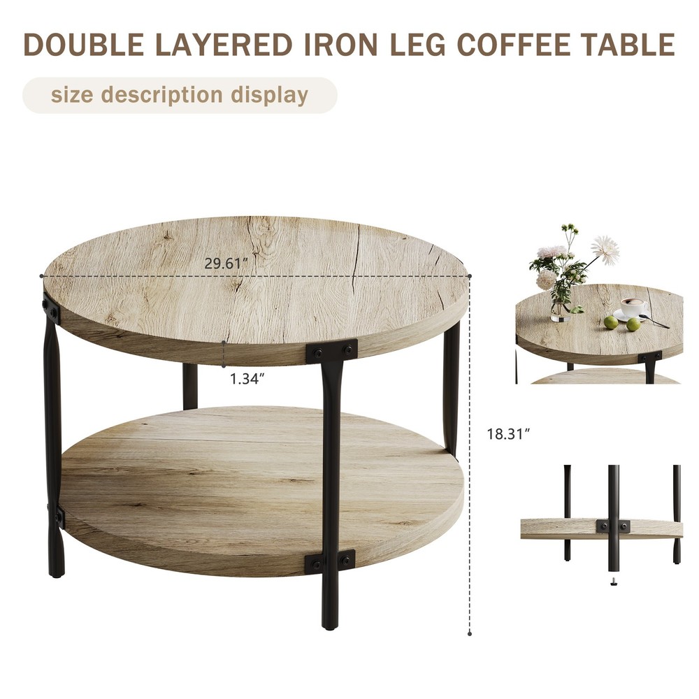 Modern minimalist round coffee table, 29.61-inch MDF material double-layer cof