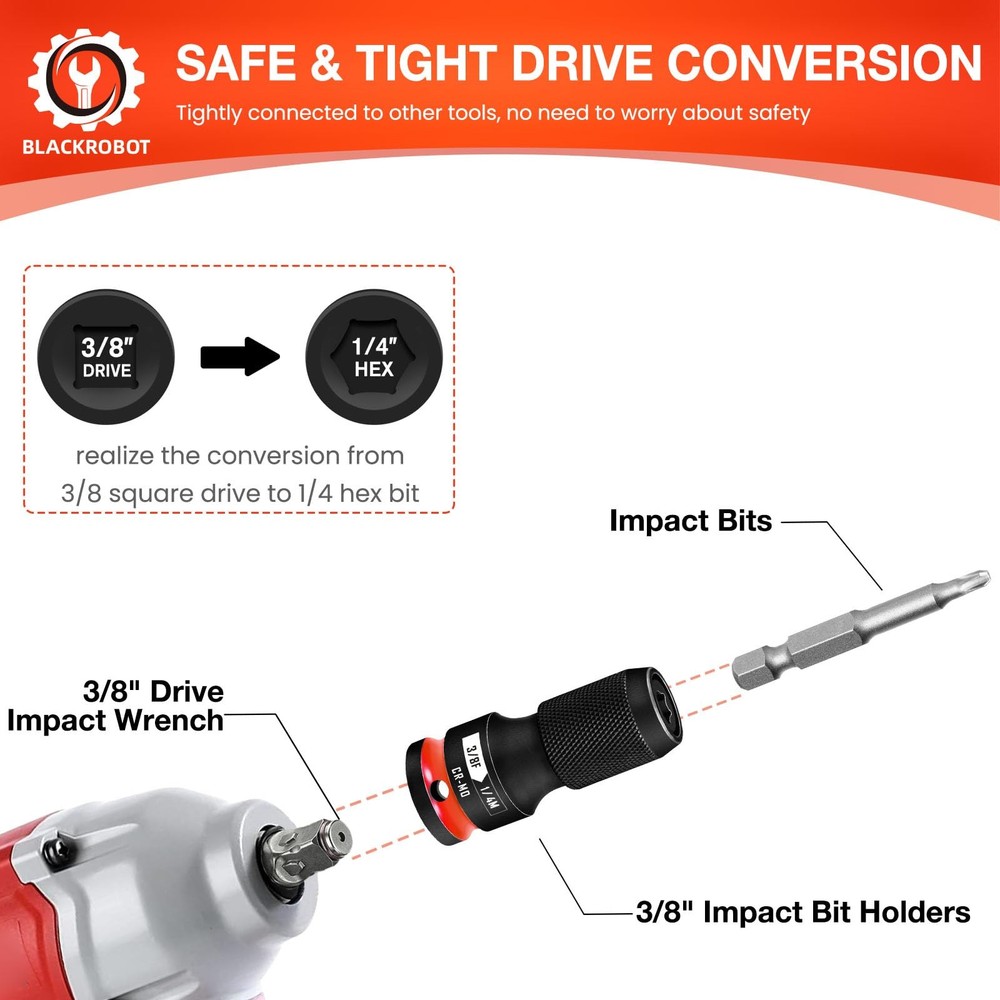BLACKROBOT Quick Release Impact Bit Holders 3/8 Holder-1, Red