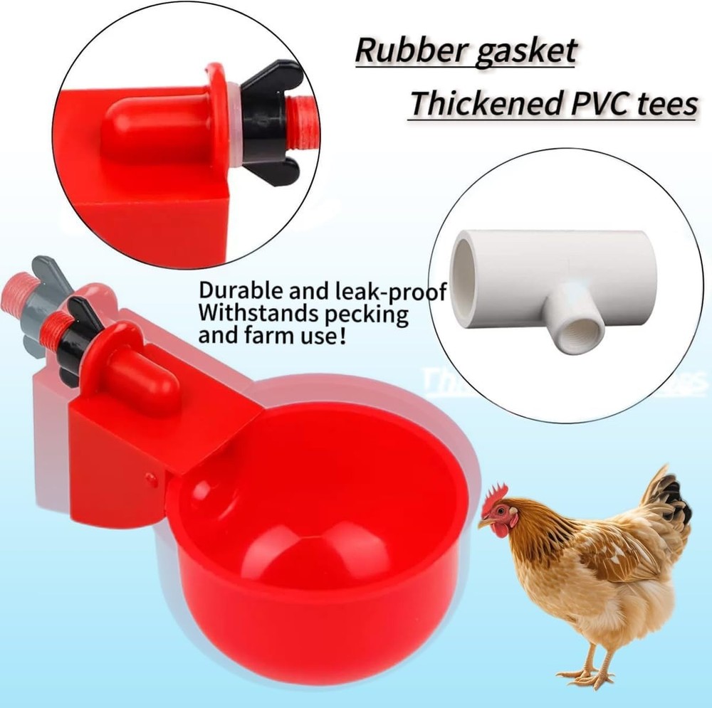 24 Pack Automatic Chicken Waterer Cups Kit, Gravity-Fed Poultry Drinker with PVC