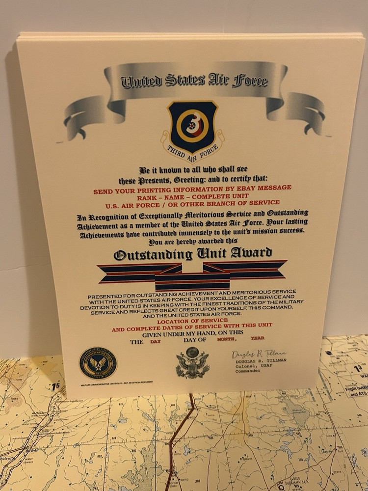 U.S. AIR FORCE / THIRD AIR FORCE - OUTSTANDING UNIT AWARD CERTIFICATE