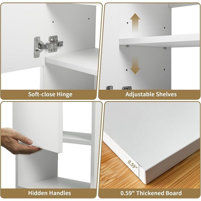 Adjustable Wall-Mounted Bathroom Cabinet W/ Soft-Close Doors & LED Light New