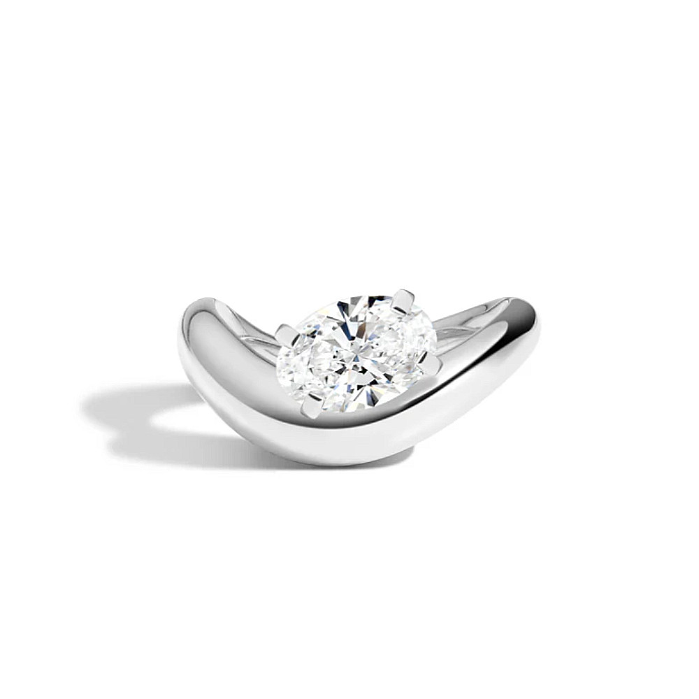 Engagement Ring Semi Mount Oval Shape Setting Solid 14k White Gold Sizes 6 6.5 7