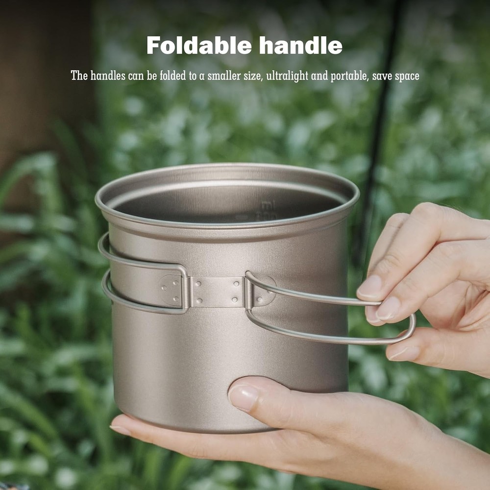 Ultralight Titanium Backpacking Cookset 2-Piece Pots with Folding Handles