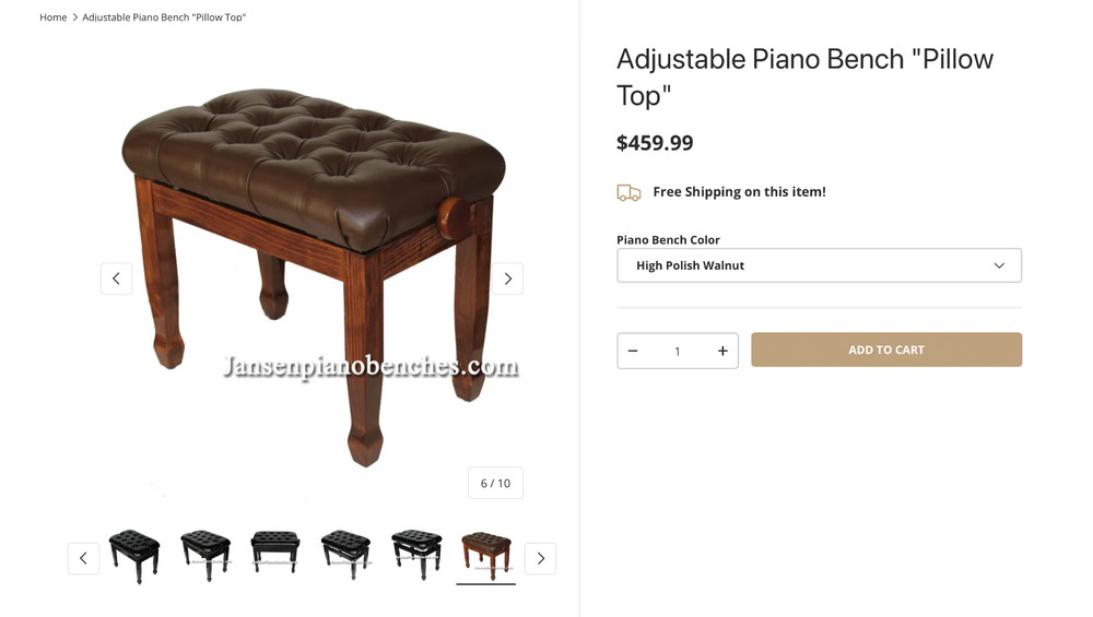 PILLOW TOP ADJUSTABLE PIANO BENCH/STOOL