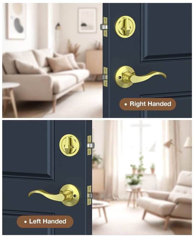 Brightify Brushed Gold Front Door Lock Set, Keyed Entry Door Handle with Dead...