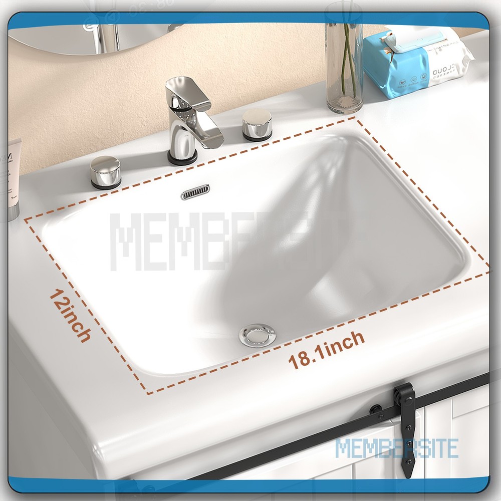47.3" Bathroom Vanity Double Ceramic Sinks Storage Cabinet Bathroom Freestanding