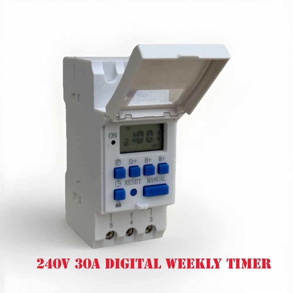 Digital LCD Programmable Weekly Timer  220V 30A Time Relay Switch Din Rail Mount