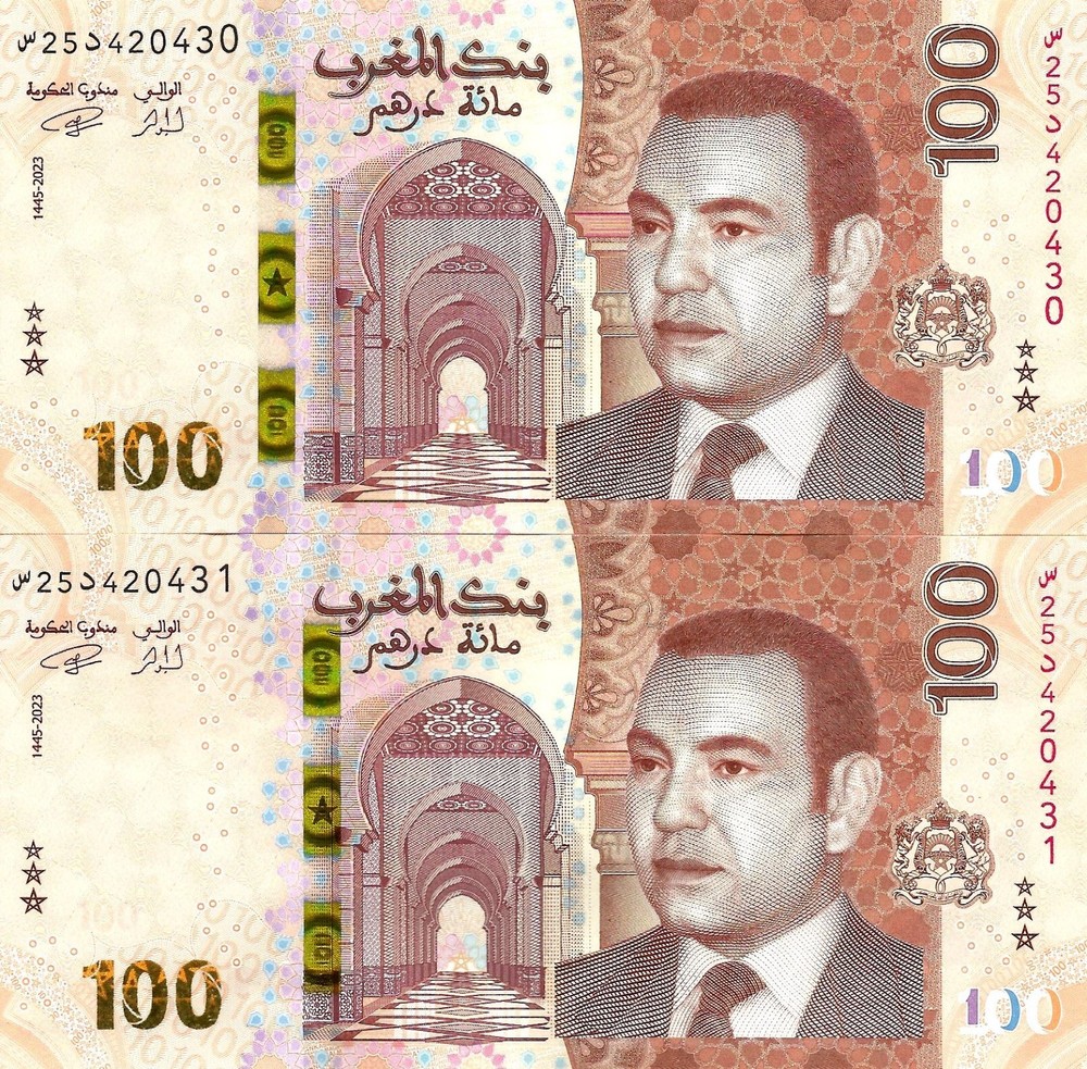 Morocco 2x 100 dirhams 2023 P-81 UNC consecutive
